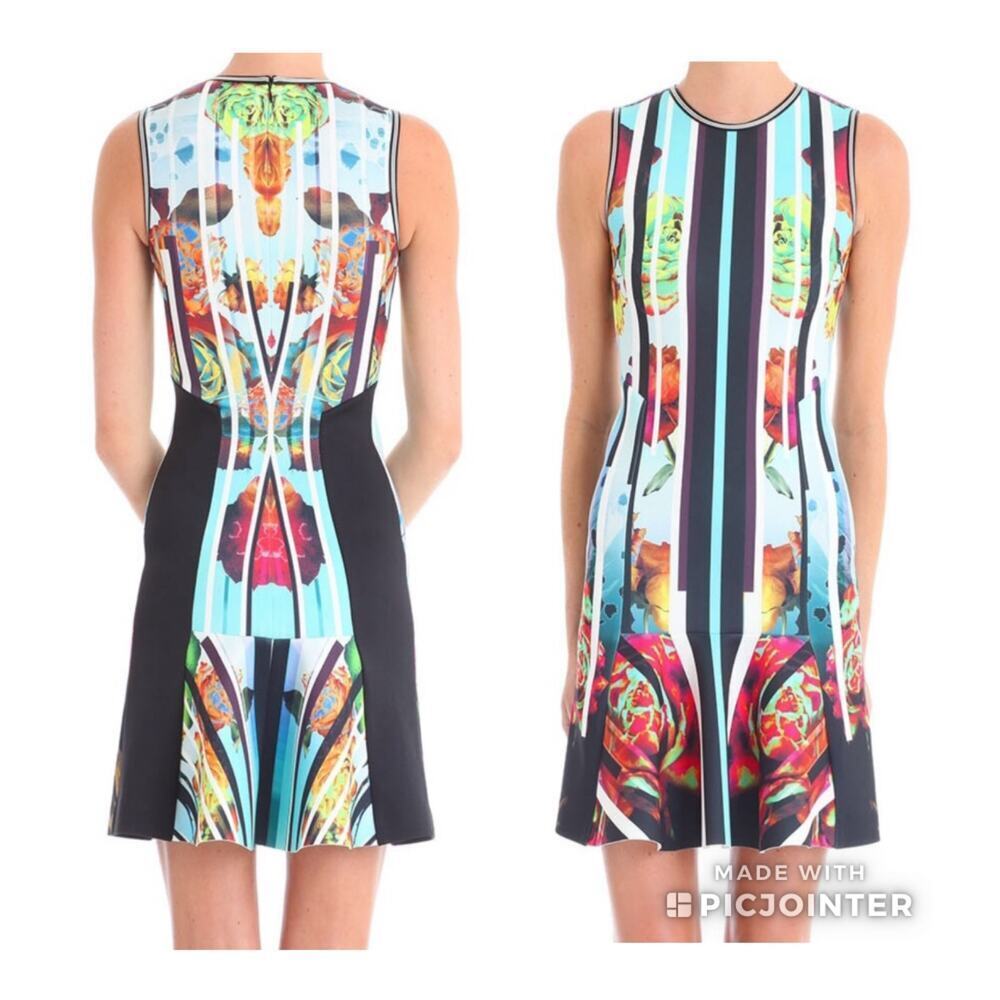 Clover Canyon Neoprene Scuba Sleeveless Peplum Dress Geometric Colorful Size S